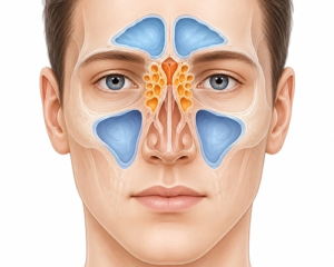 Where-are-the-sinuses-located محل قرارگیری سینوسهای صورت شامل سینوس پیشانی، سینوس فکی، سینوس اتموئید و سینوس اسفنوئید در اطراف بینی