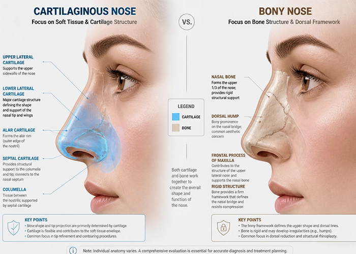 The difference between a cartilaginous nose and a bony nose