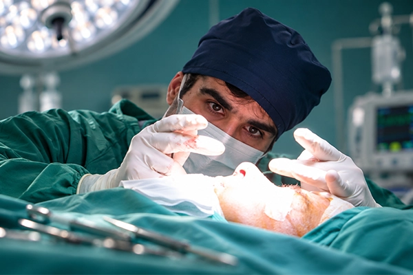 dr-doulabi-performing-rhinoplasty-surgery-in-operating-room دکتر دولابی در حال انجام جراحی بینی در اتاق عمل