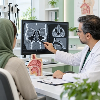 بررسی سی تی اسکن سینوس در جلسه مشاوره تخصصی جراحی آندوسکوپی بینی و سینوس